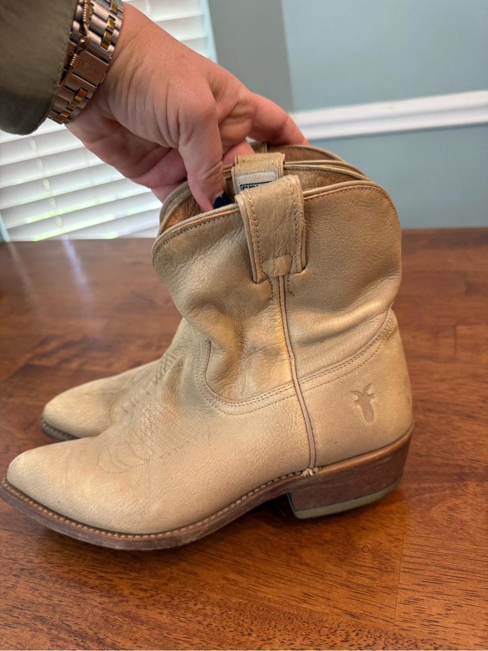 FRYE Billy Short Western Boots Womens Size 9 B Tan Beige Leather Cowboy Ankle - Picture 6 of 14
